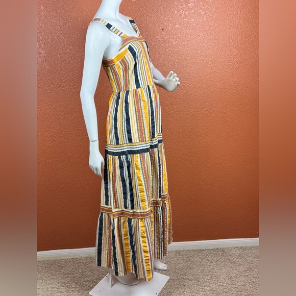LOFT Striped Tiered Maxi Dress Sleeveless Square Neck S 2 Yellow striped.  E86 - Picture 11 of 15